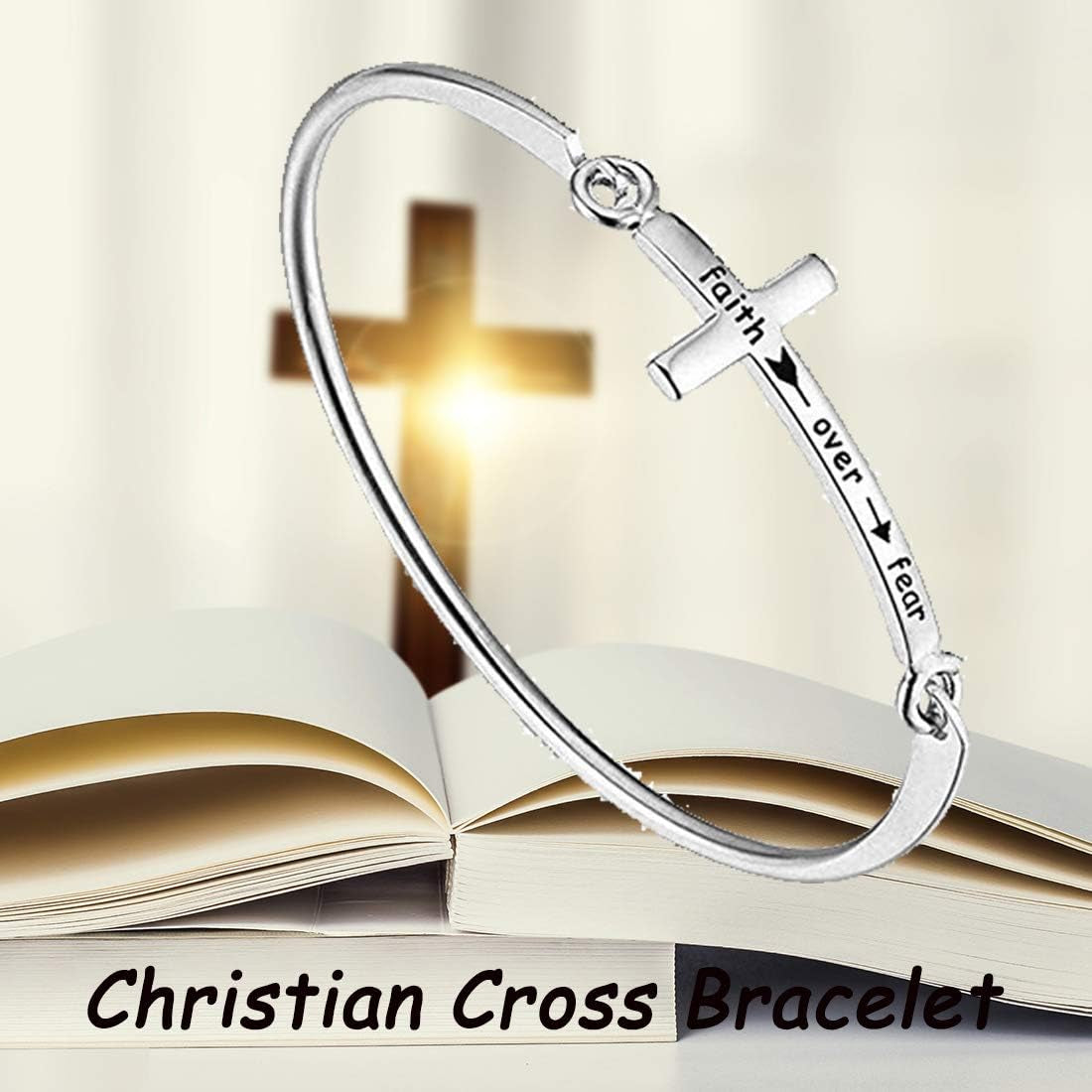 Christian Bracelet Faith Bracelet Let Your Faith Be Bigger than Your Fear Cross Bracelet Religious Jewelry Gift for Her