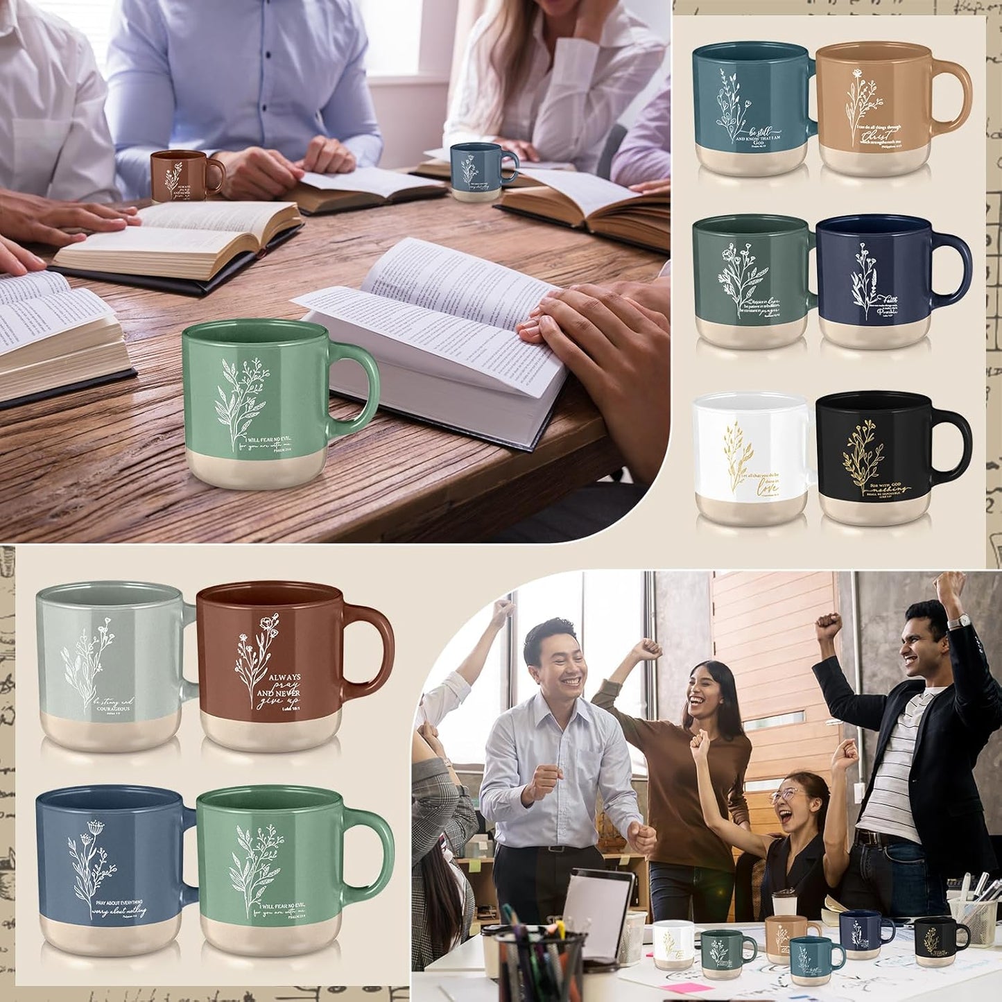 Christian Mugs Bulk for Women Inspirational Bible Verse Christian Coffee Mugs 13 Oz Religious Ceramic Cup Church Gifts for Men Volunteer Sunday School Teacher(Neutral Color,10 Pcs)