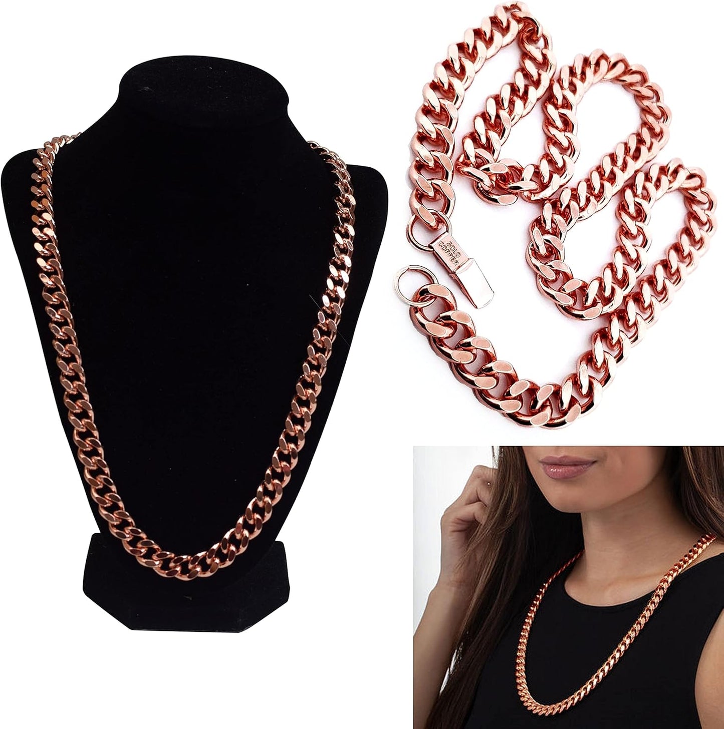 1 Pure Copper Cuban Link Necklace Heavy Solid Statement Jewelry Chain 24" Unisex 148 Grams of Pure Copper Weight per Piece