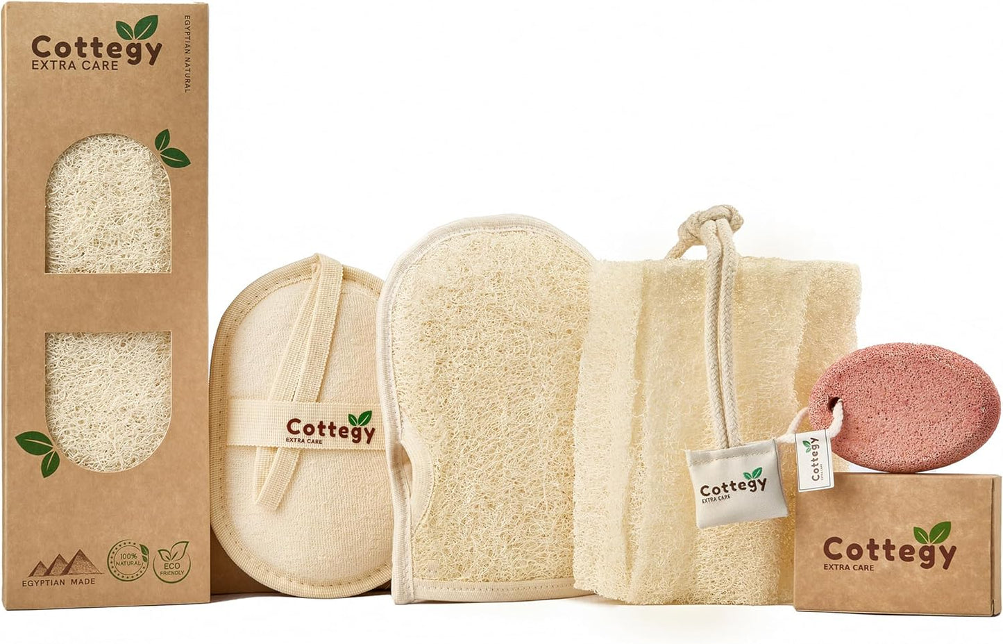 Premium Exfoliating Loofah Gloves – Natural Egyptian Loufa Sponge Body Scrubber Mitts for Soft, Radiant Skin – Left and Right Thumb Holes - Gentle Exfoliation & Deep Clean (1-Pack) (Count 2)