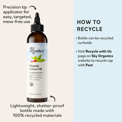 Organic Castor Oil to Condition for Hair, Lashes, and Brows, 6 Fl Oz