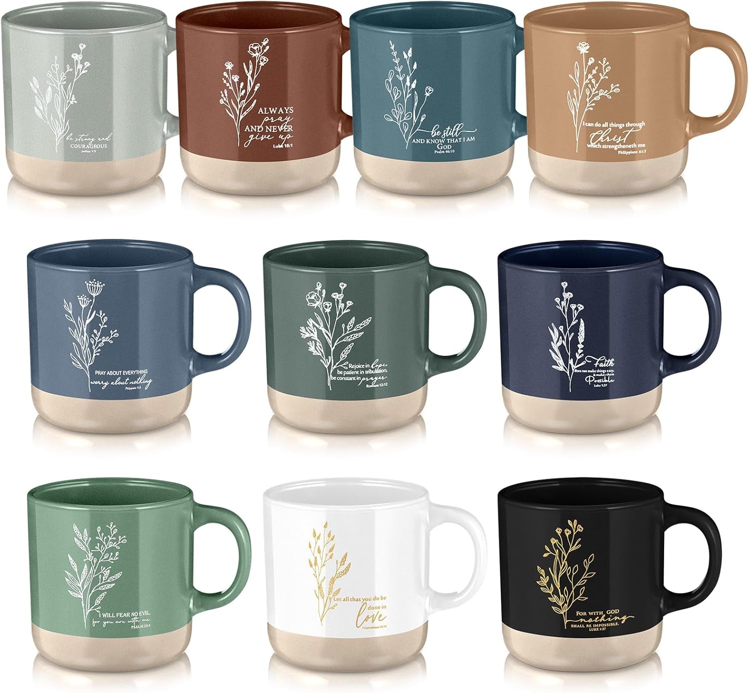 Christian Mugs Bulk for Women Inspirational Bible Verse Christian Coffee Mugs 13 Oz Religious Ceramic Cup Church Gifts for Men Volunteer Sunday School Teacher(Neutral Color,10 Pcs)