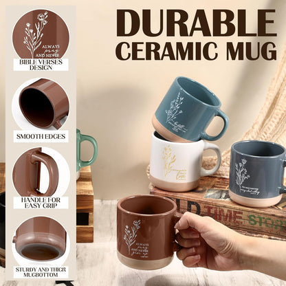 Christian Mugs Bulk for Women Inspirational Bible Verse Christian Coffee Mugs 13 Oz Religious Ceramic Cup Church Gifts for Men Volunteer Sunday School Teacher(Neutral Color,10 Pcs)