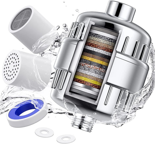 Shower Filter 30 Stage Showerhead Filter for Hard Water Shower Water Filter with 2 Replaceable Filter Cartridges