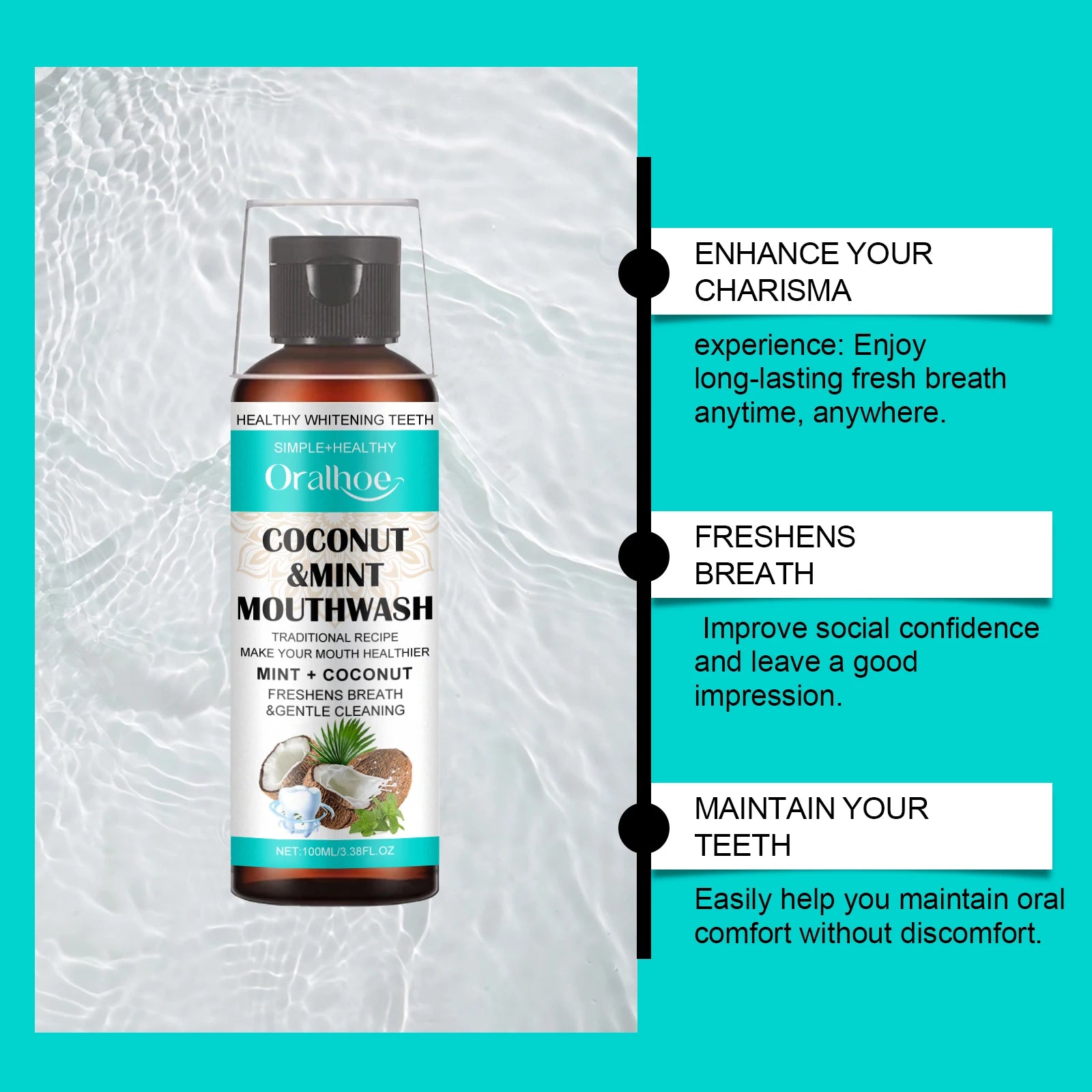 Coconut Mint Pulling Oil Mouthwash Removes Tooth Stains Yellow Teeth Prevents Bad Breath Freshens Breath with Mouthwash