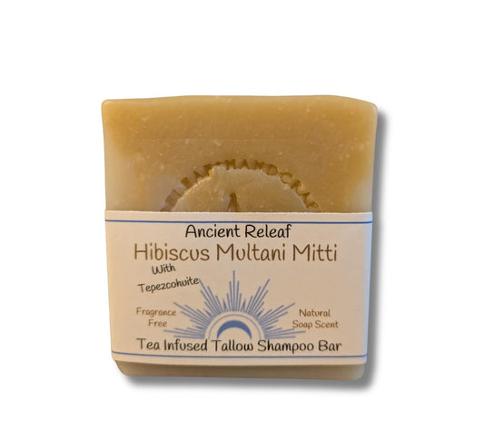 Hibiscus Tea Shampoo Bar, with Multani Mitti, Tepezcohuite and Tallow, Fragrance-Free, Balancing, Nourishing, Strengthening. 5 Oz Shampoo Bar