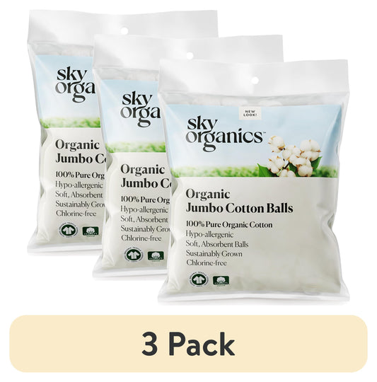 Organic Jumbo Cotton Balls for Sensitive Skin, 100% Pure Organic Cotton Sustainably Grown, Chlorine Free, Hypoallergenic, Ultra-Soft and Absorbant for Beauty & Personal Care, 100 Ct.
