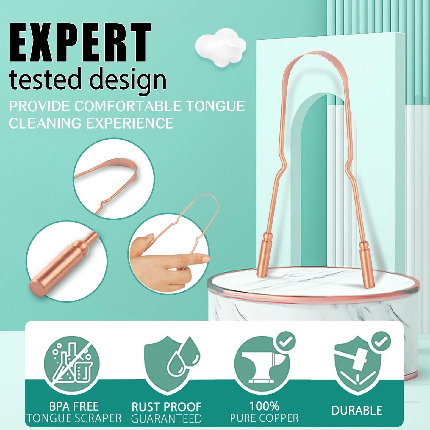 2 Pack Copper Tongue Scraper Pure Copper Tongue Cleaner with Travel Case