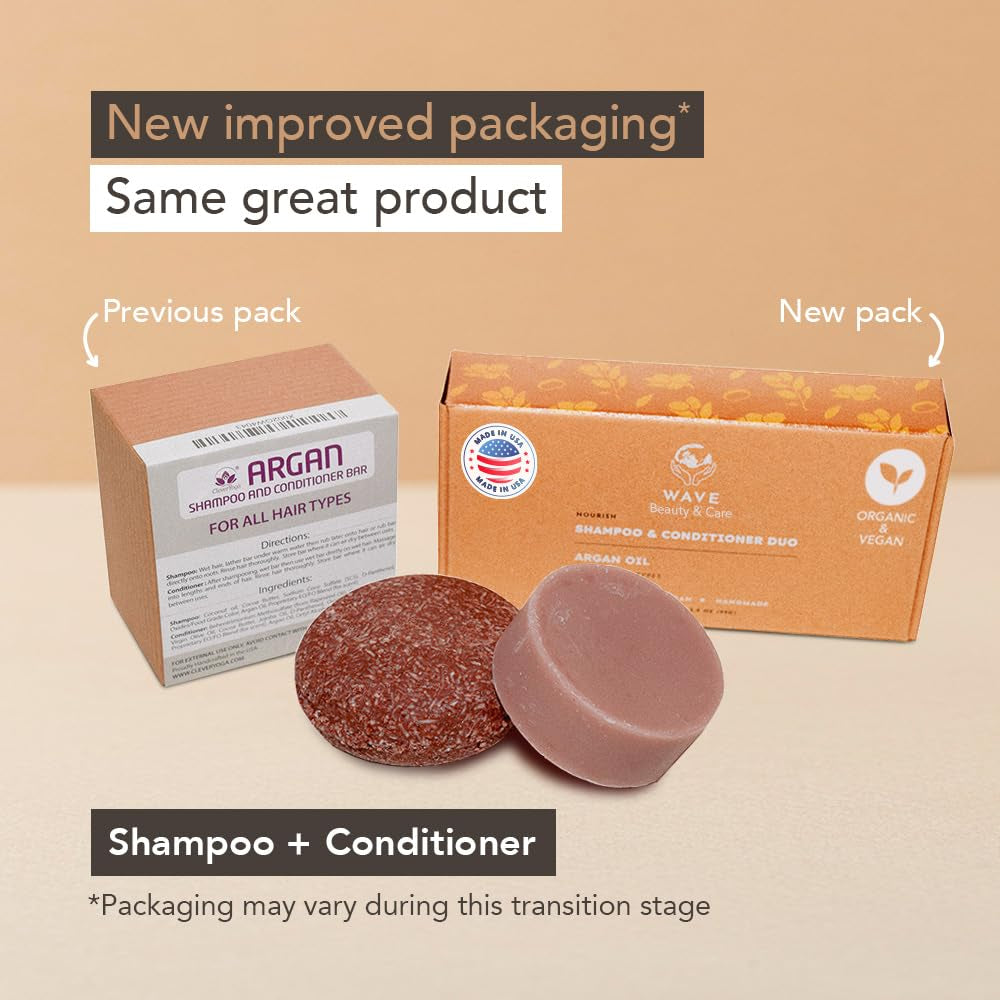 Shampoo and Conditioner Bar, Argan Oil - Sulfate Free Solid Shampoo and Conditioner Bars Set, Vegan Hair Care for All Hair Types, Long Lasting (120 Uses) Travel Friendly, Made in the USA