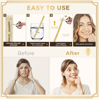 12 Pack Natural Miswak Sticks, Organic Wooden Miswak Toothbrush for Healthy Gums & Fresher Breath, No Toothpaste Required, Original Flavor