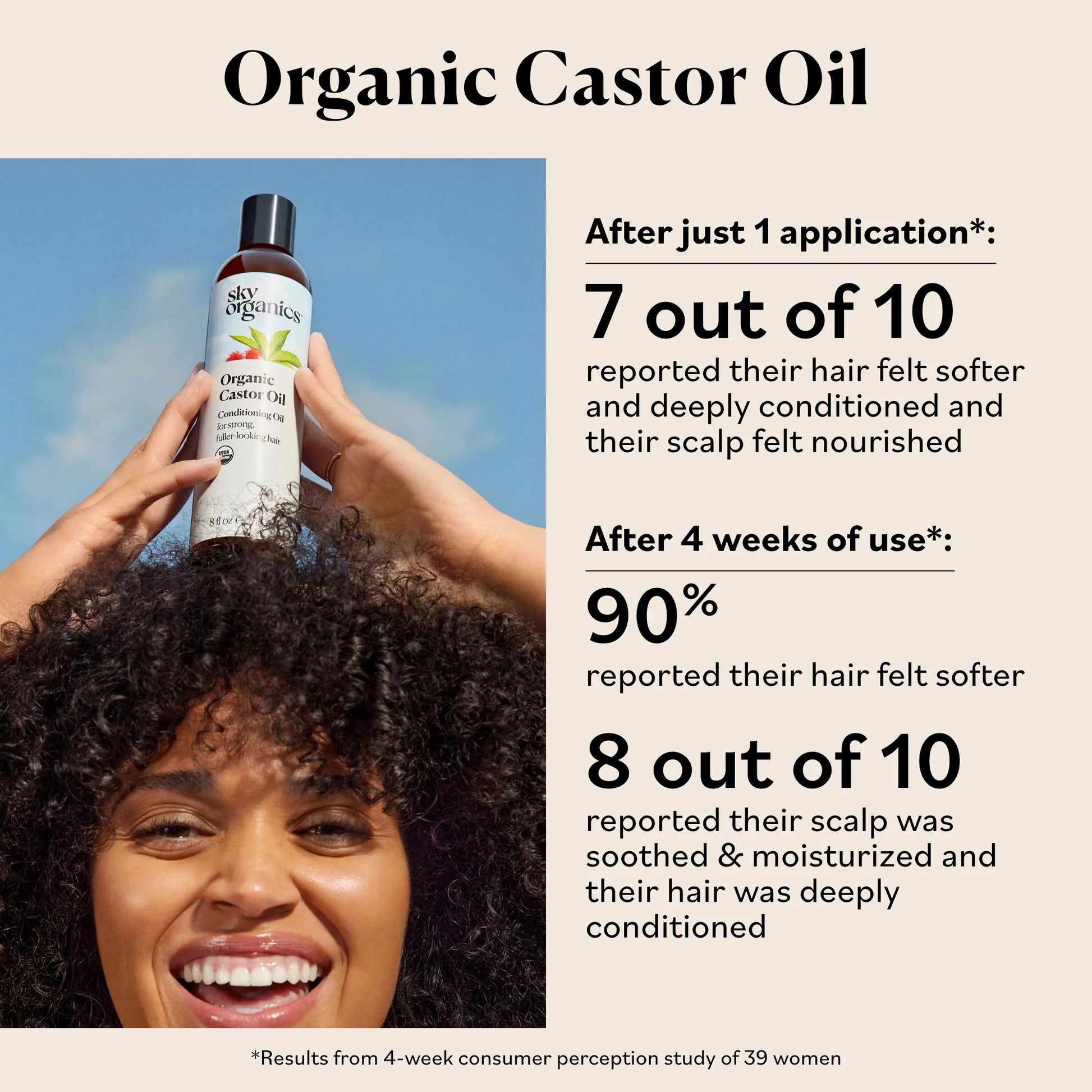 Organic Castor Oil to Condition for Hair, Lashes, and Brows, 6 Fl Oz