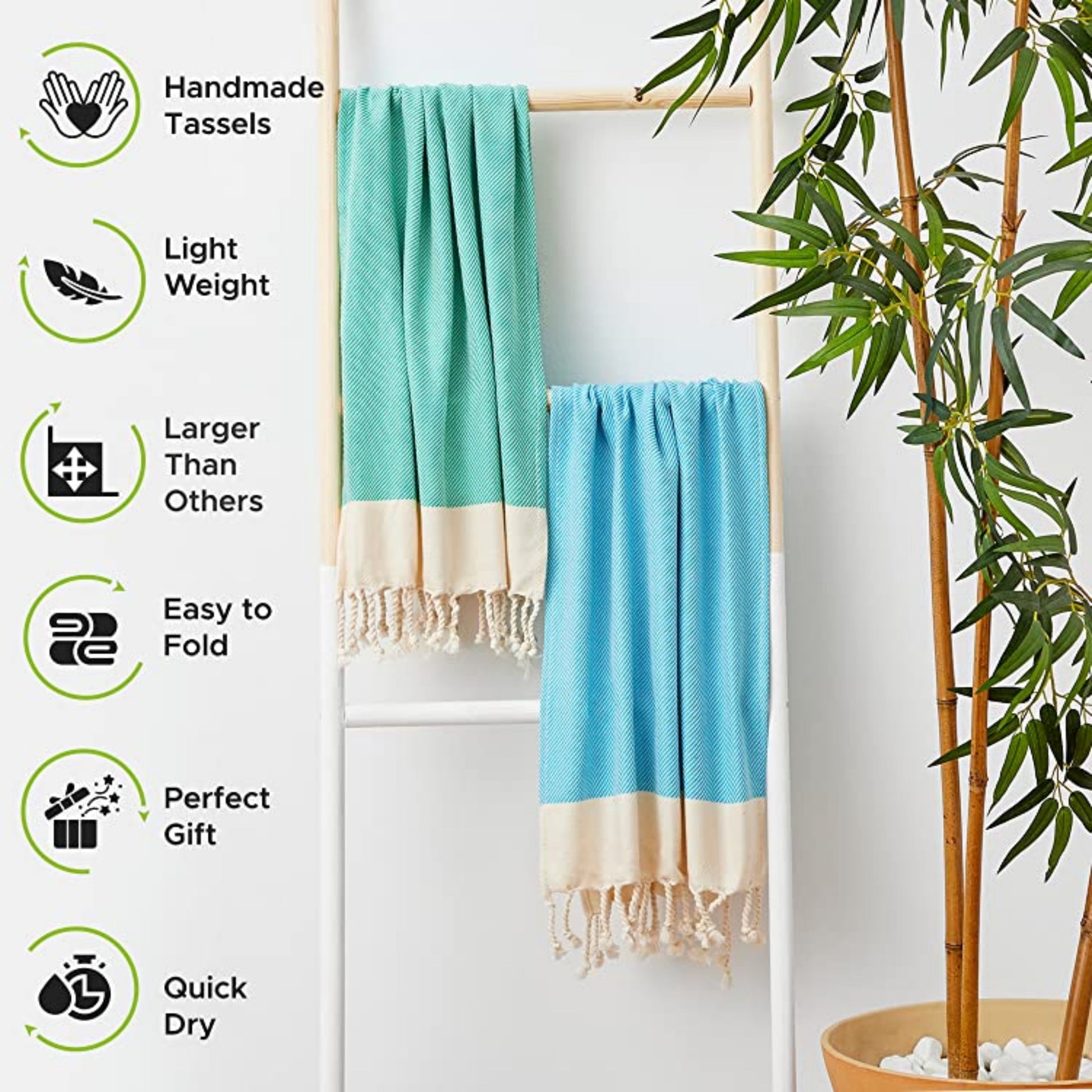 Mykonos 2-Pack Turkish Cotton Hand Towels – Light Gray, 40X19 In, Soft Absorbent Decorative Bathroom Towel Set