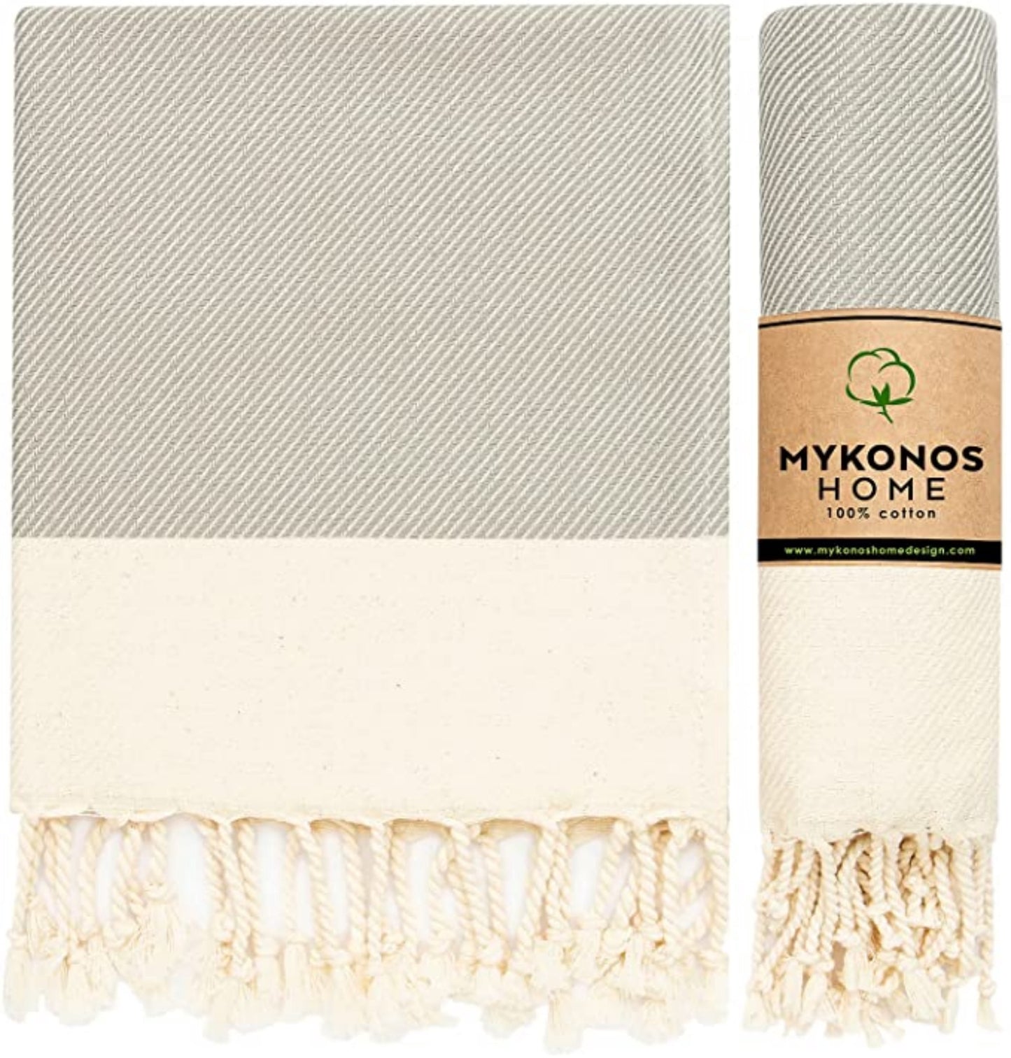 Mykonos 2-Pack Turkish Cotton Hand Towels – Light Gray, 40X19 In, Soft Absorbent Decorative Bathroom Towel Set
