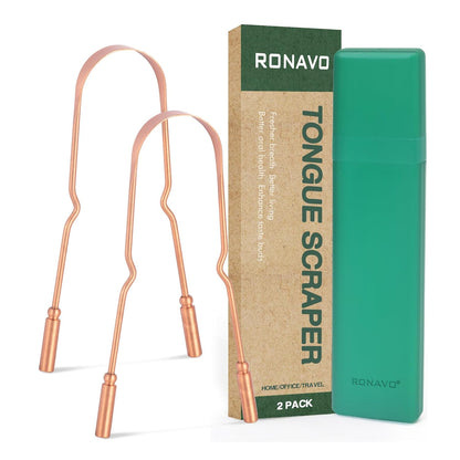 2 Pack Copper Tongue Scraper Pure Copper Tongue Cleaner with Travel Case