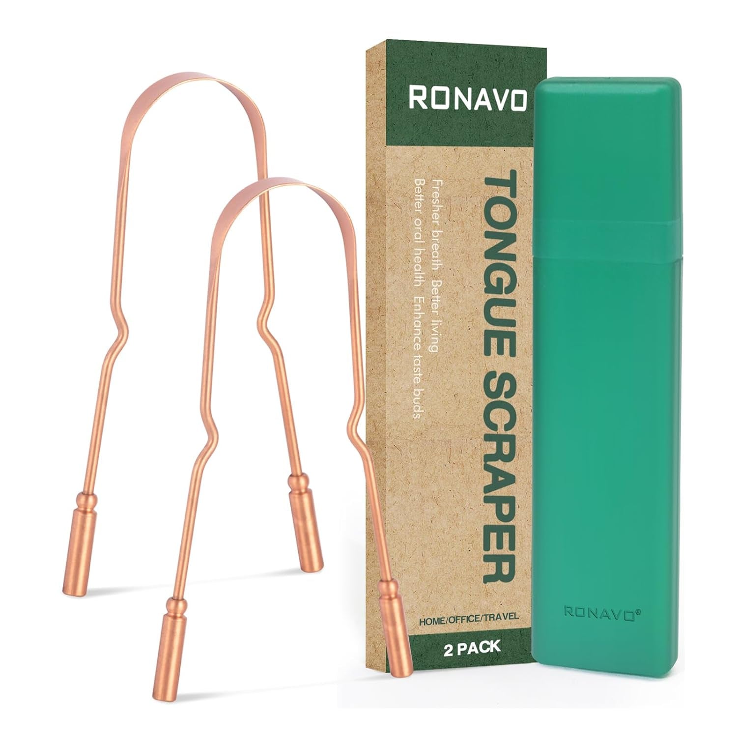 2 Pack Copper Tongue Scraper Pure Copper Tongue Cleaner with Travel Case