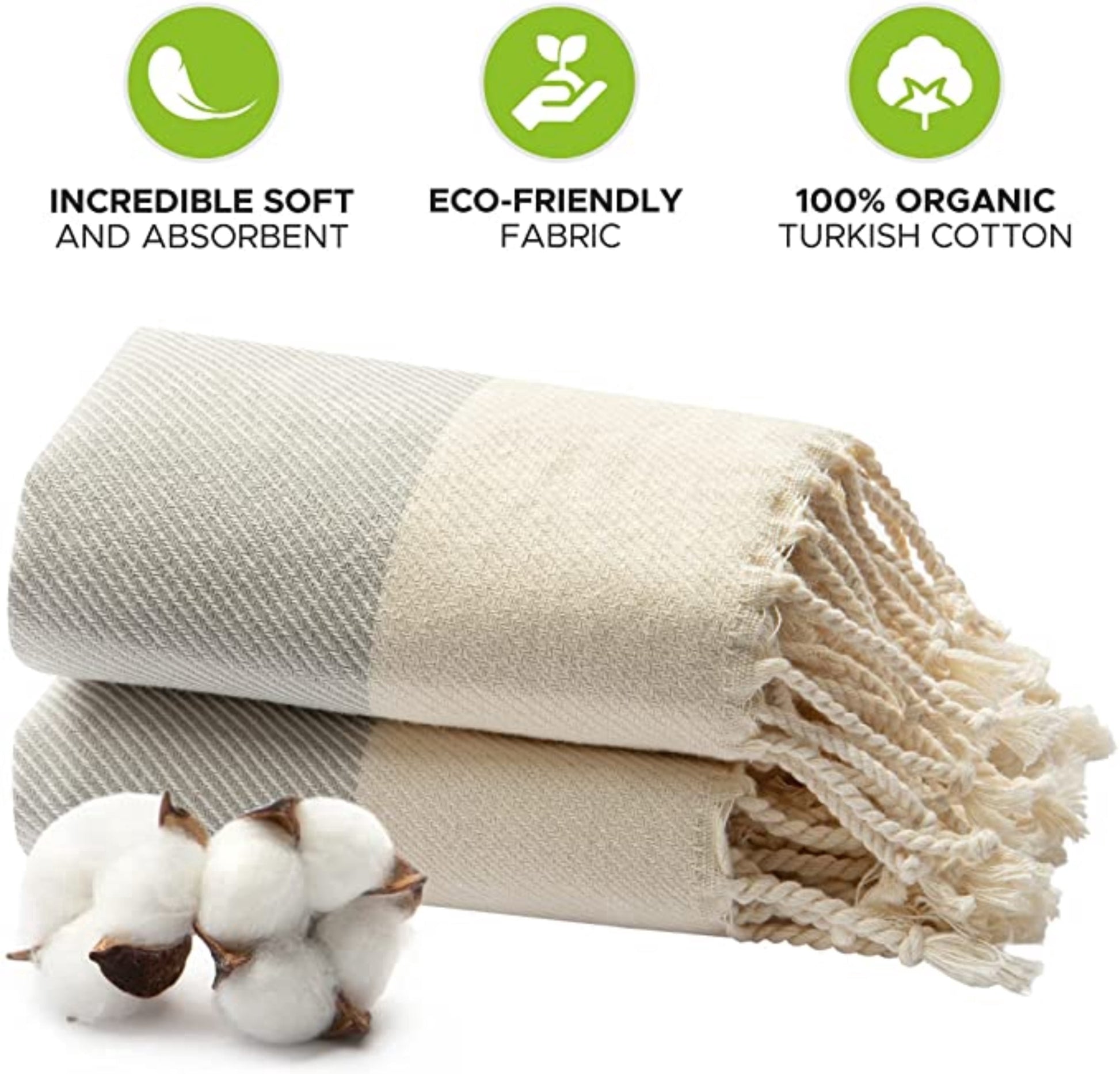 Mykonos 2-Pack Turkish Cotton Hand Towels – Light Gray, 40X19 In, Soft Absorbent Decorative Bathroom Towel Set