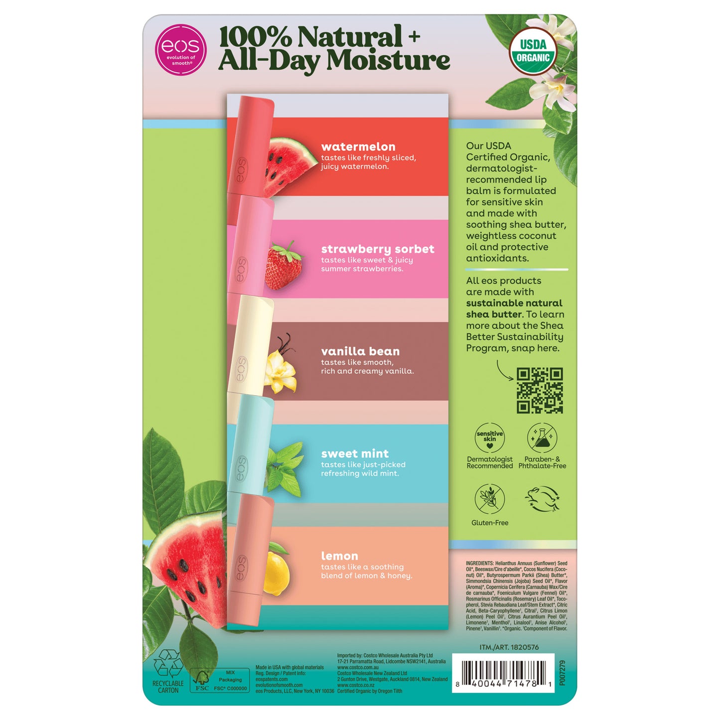 Eos Natural USDA Organic Lip Balm, 9 Tubes 