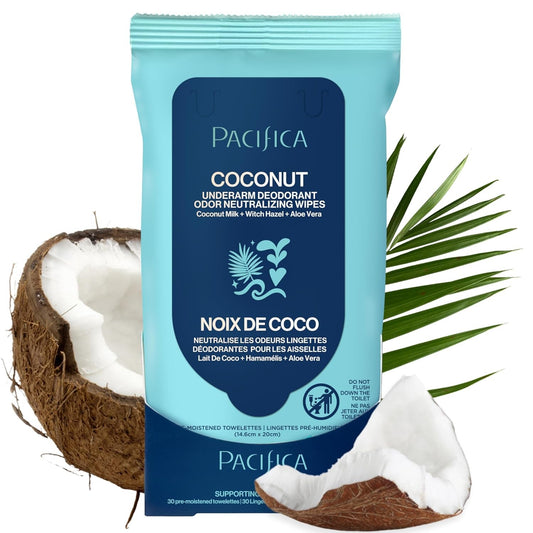 Pacifica Beauty Coconut Milk & Essential Oils Underarm Deodorant Wipes, Helps Re