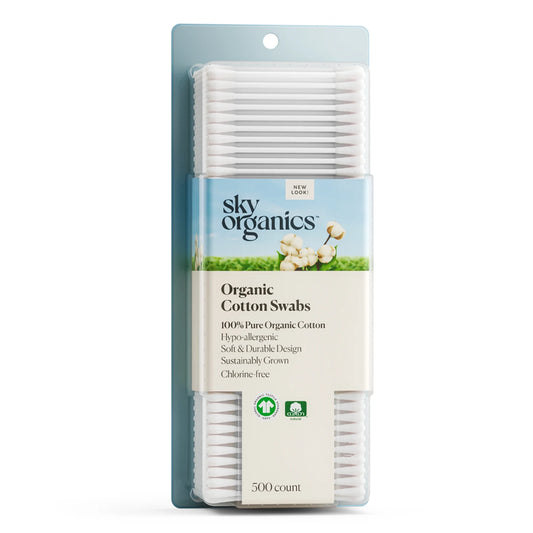 Organic Cotton Swabs for Sensitive Skin, 100% Pure & Certified Organic Cotton Fiber, Hypo-Allergenic, Ultra-Soft & Chlorine-Free for Beauty & Personal Care, 500 Ct.