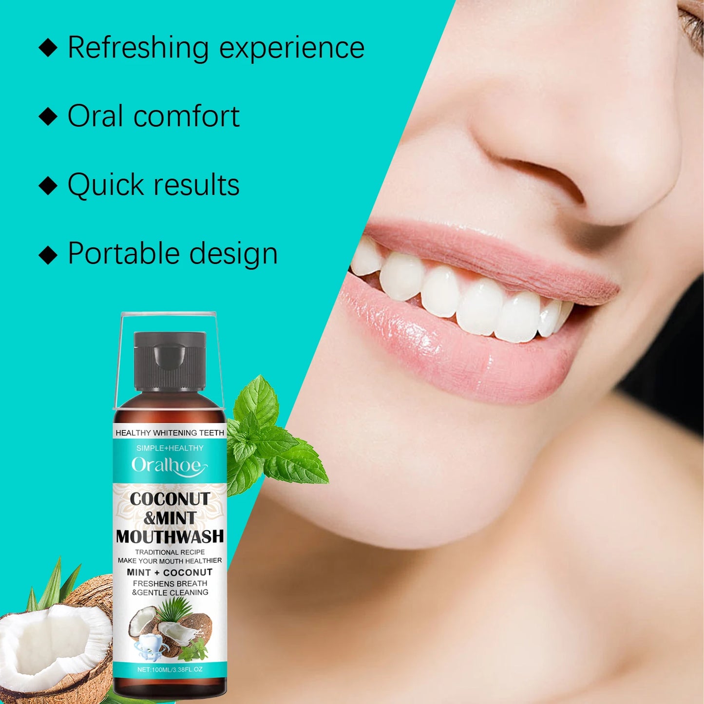Coconut Mint Pulling Oil Mouthwash Removes Tooth Stains Yellow Teeth Prevents Bad Breath Freshens Breath with Mouthwash