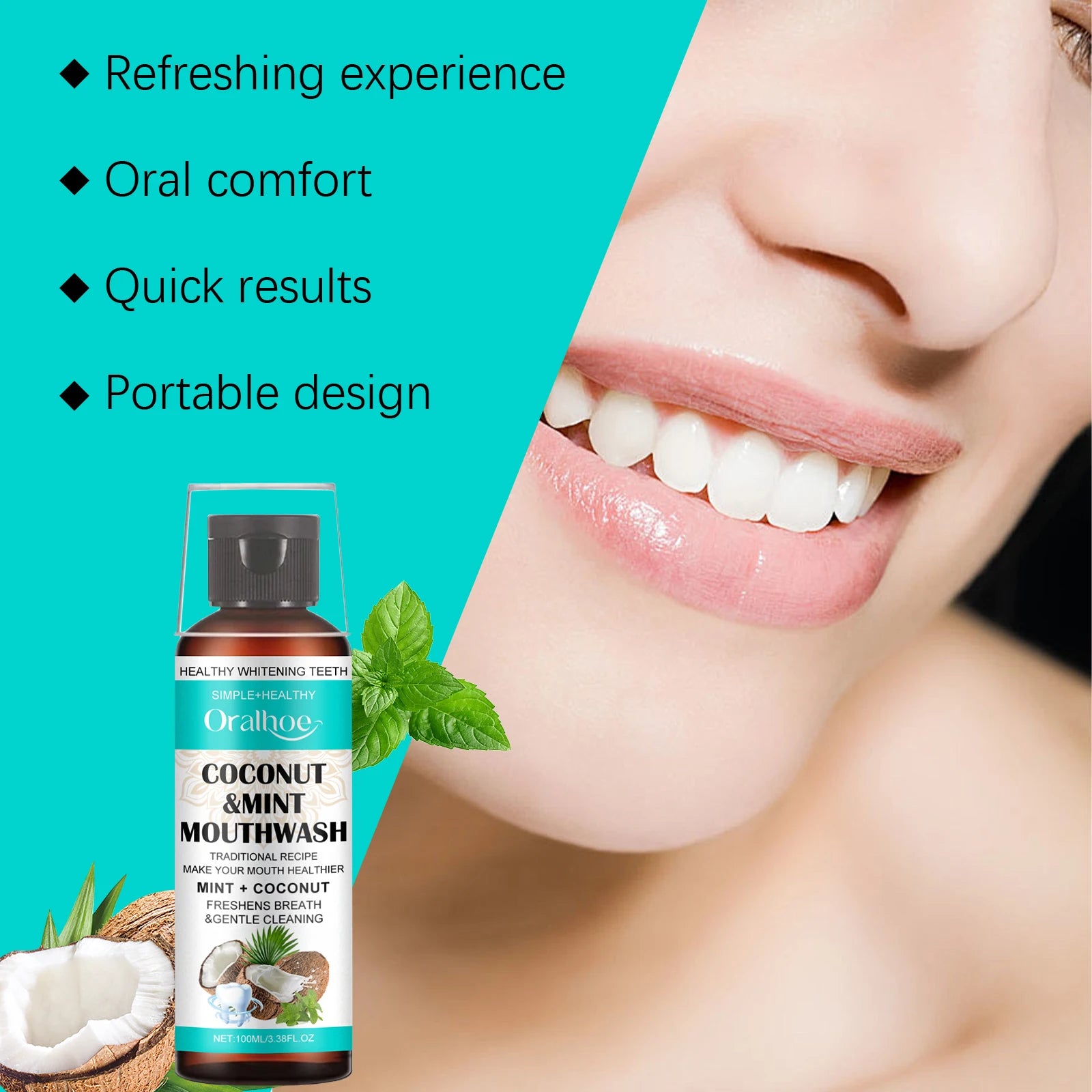 Coconut Mint Pulling Oil Mouthwash Removes Tooth Stains Yellow Teeth Prevents Bad Breath Freshens Breath with Mouthwash