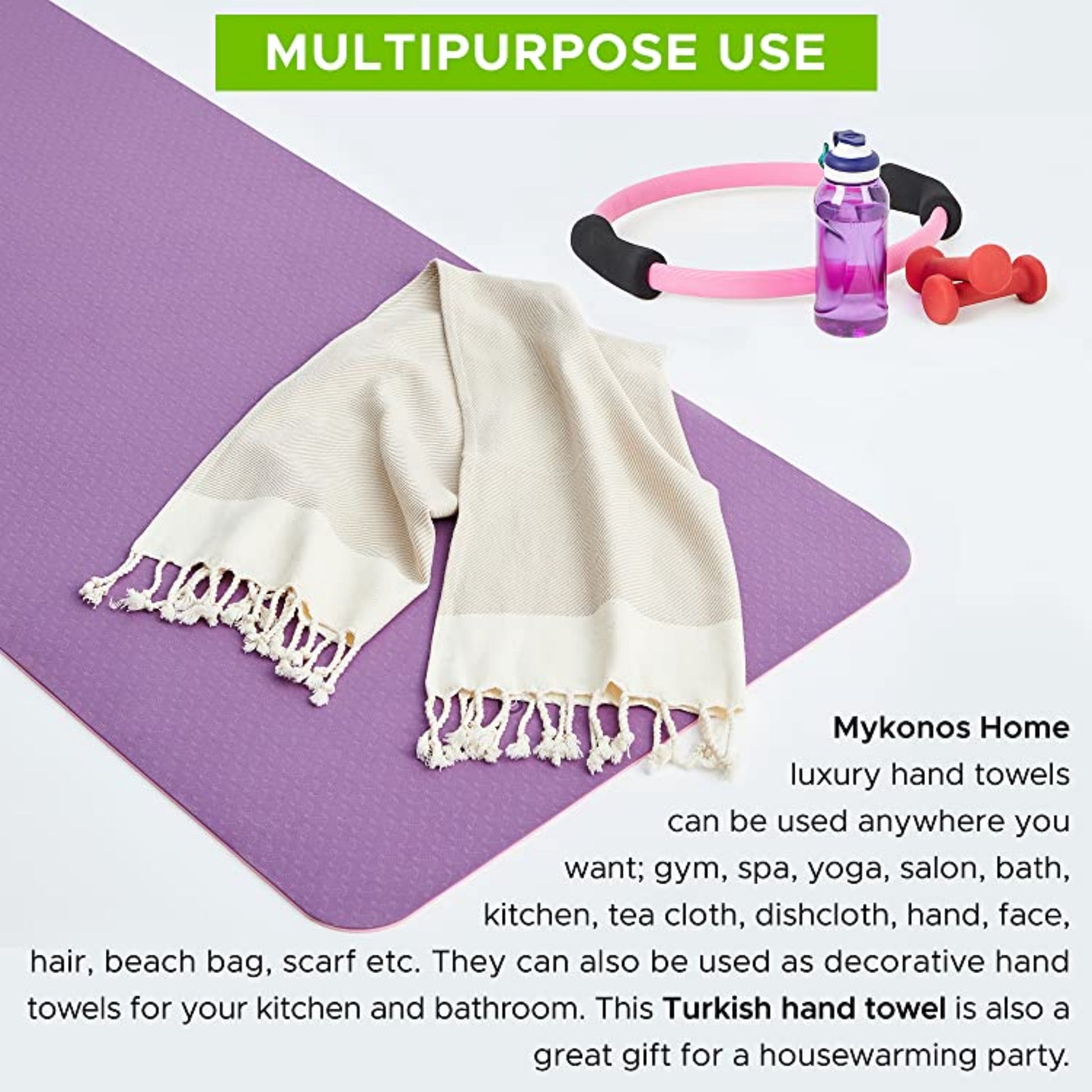 Mykonos 2-Pack Turkish Cotton Hand Towels – Light Gray, 40X19 In, Soft Absorbent Decorative Bathroom Towel Set