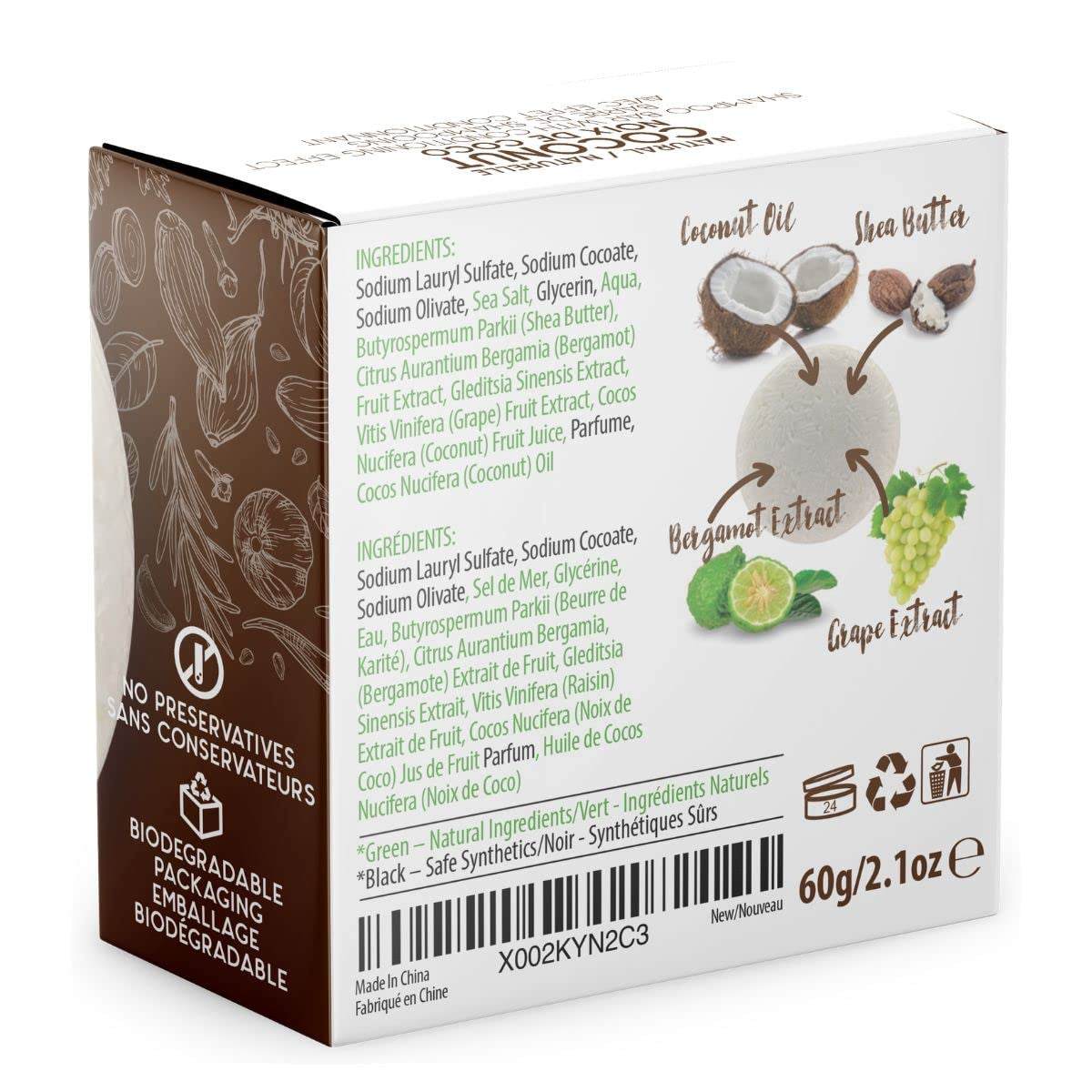 Solid Shampoo and Conditioner Bar - Hair Soap – 100% Organic Shampoo Bars for Hair with All Natural Plant Based Essential Oils and Zero Waste Biodegradable Packaging (Coconut)